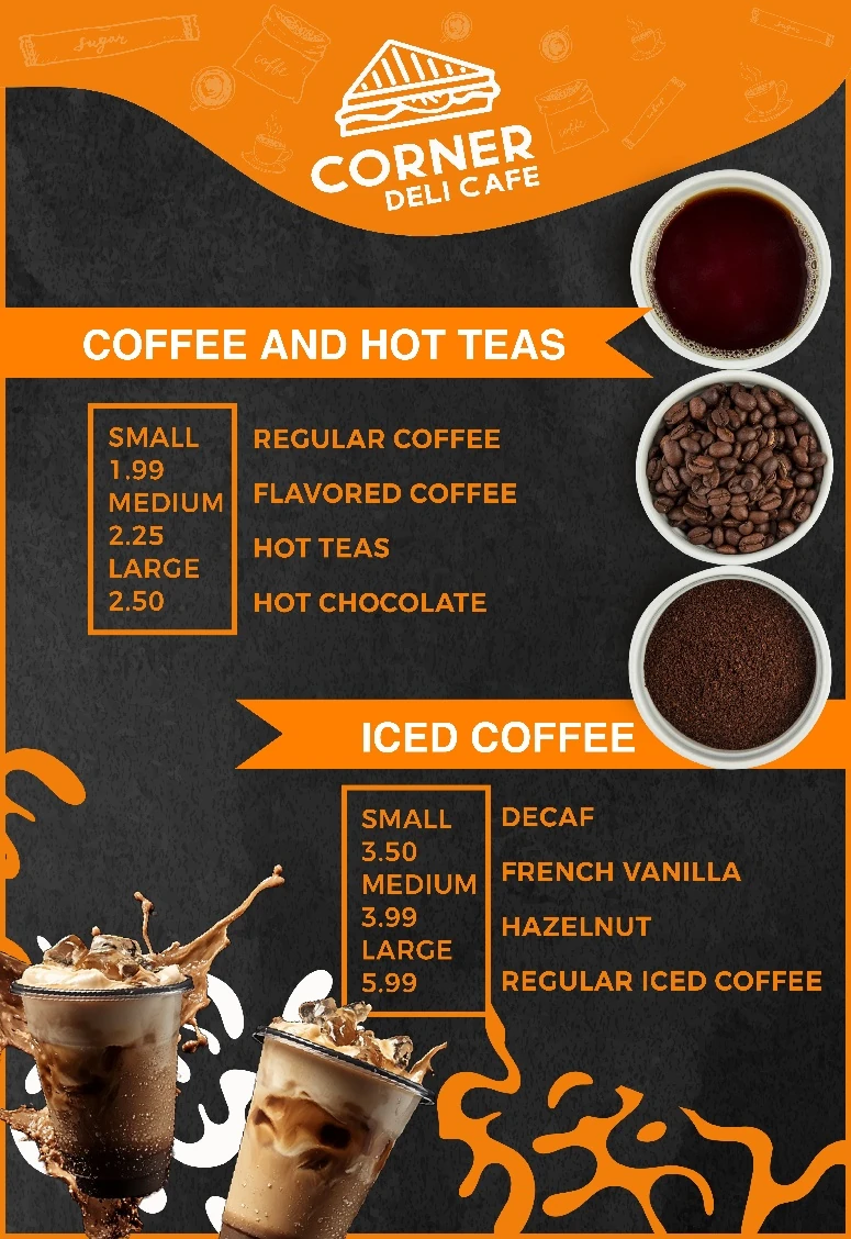 Menú de bebidas para Corner Deli Café