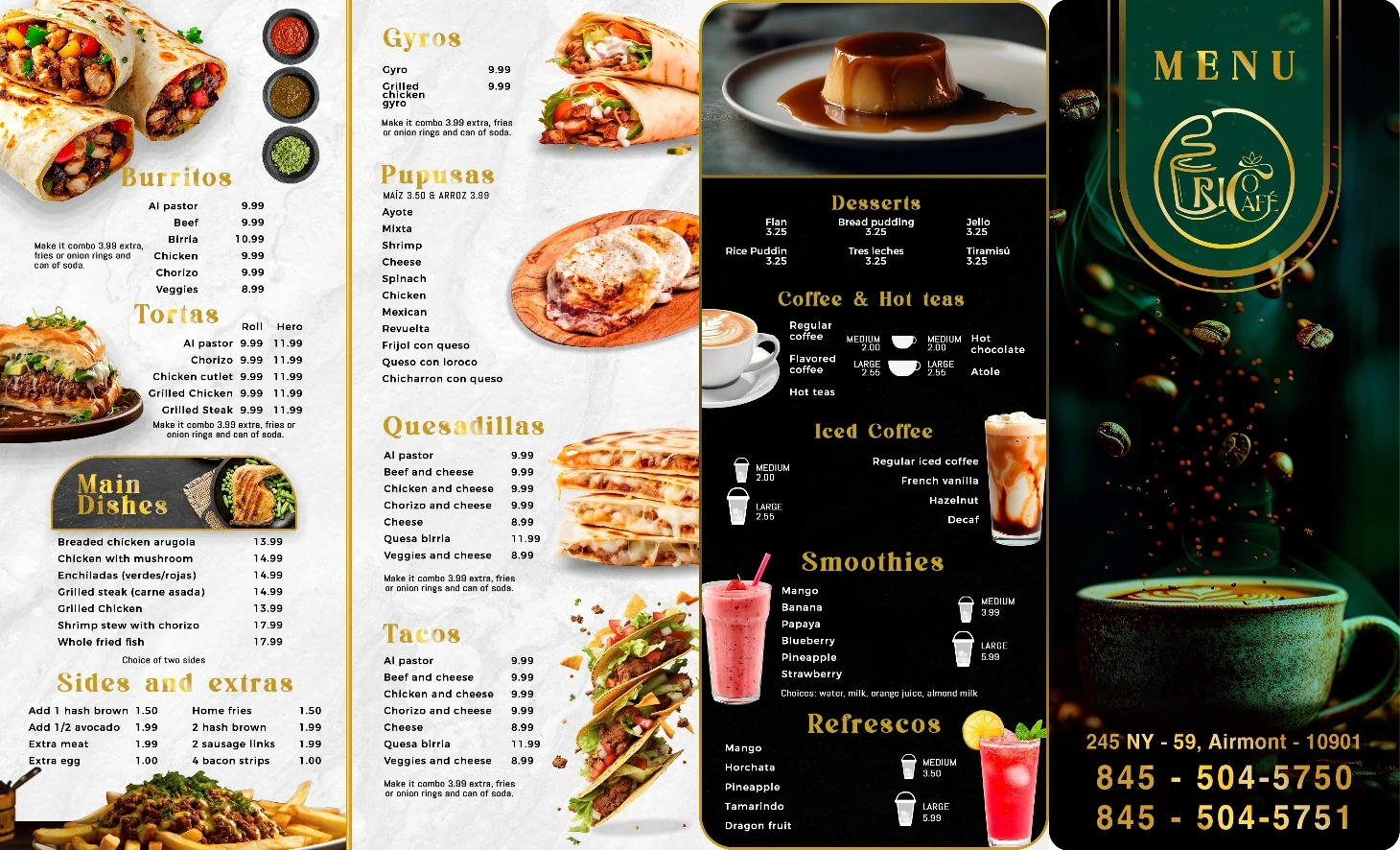 Menú gastronómico para Rico Café